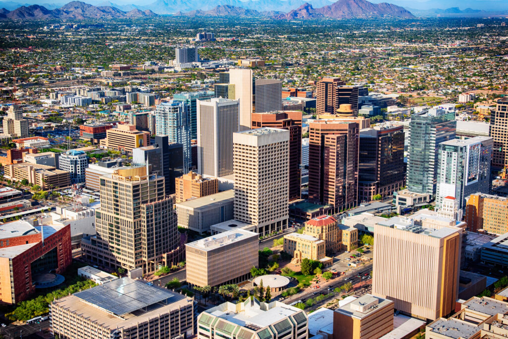 An aerial view of downtown Phoenix, Arizona 
